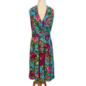 Evan-Picone Sleeveless Dress Floral Paisley Print Blue Pink Green 12